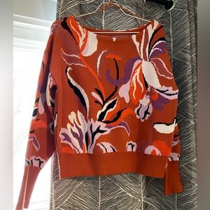 Anthropologie Maeve Boatneck Orange Floral Sweater